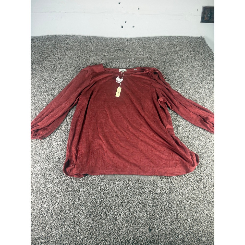 Max Studio London Long Sleeve Blouse Womens Marsala Red Textured Classic - 2X